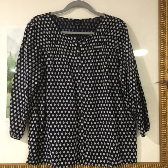 Talbots Medium Button Down Navy Peasant Blouse - Picture 1 of 10